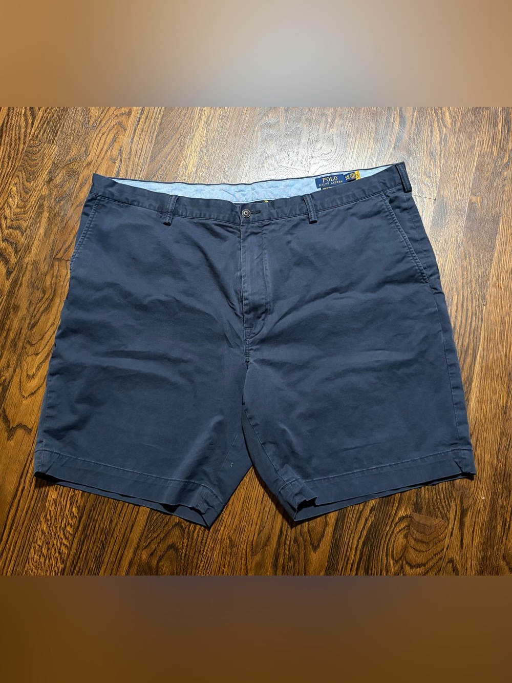 Polo Ralph Lauren Men Chino Shorts Navy Blue Flat Front Classic Fit Size 44B